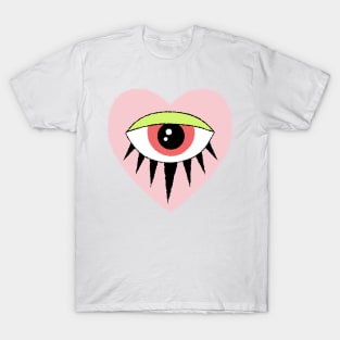 Evil Eye in Heart, Pastel Aesthetic and Neon Green, Pink, and Peach T-Shirt